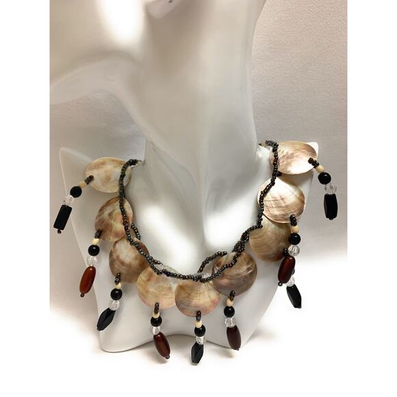 Brown Lip Mother Of Pearl Round Shell Necklace 17” Hawaiian Boho Island Tiki - Picture 5 of 6